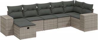 vidaXL Vidaxl - Set De Sof&aacute;s De Jard&iacute;n 7 Piezas Con Cojines Rat&aacute;n Pe Gris