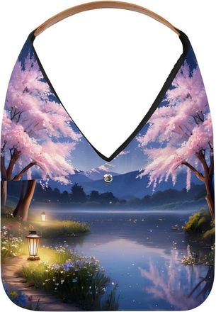 Generic Moonlight River Flowers Reusable Lightweight Grocery Bags - Foldable Into Compact Pouch, Washable & Sturdy, Multipurpose for Shopping and Travel