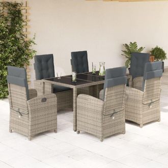 vidaXL Set Comedor Jard&iacute;n 7 Pzas Y Cojines Rat&aacute;n Sint&eacute;tico Gris Vidaxl