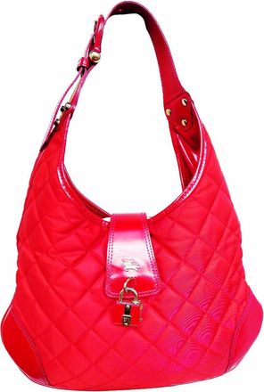 Burberry Red Quilted Fabric Patent Leather Hobo Shoulder Bag