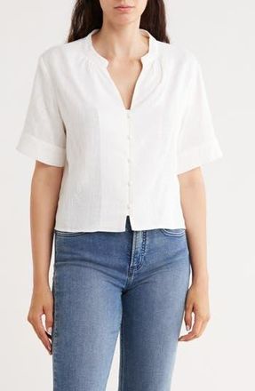 Halogen Short Sleeve Crop Button-Up Top in Bright White at Nordstrom Rack, Size X-Small