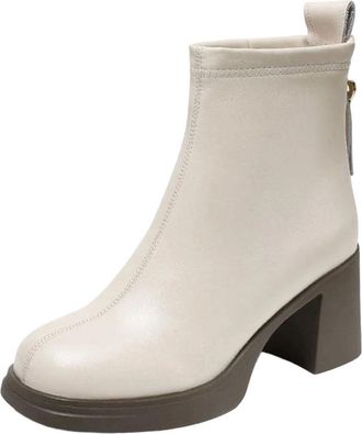 Generic Women Winter Ankle Boots Thick High Heel 7Cm Genuine Leather Back Zipper Warm Casual Shoes