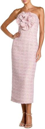 Mac Duggal Boucle Strapless Midi Dress With 3D Flower in Lilac at Nordstrom, Size 10