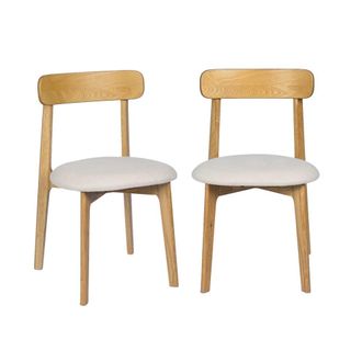 Sweeek Silla vintage de madera de hevea en tono natural y tejido texturizado