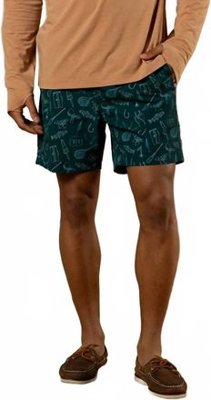 Duck Head Print Sailport Swim Short In Midnight Teal