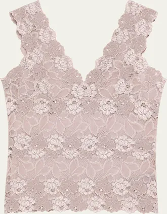 Natori V-Neck Floral Lace Tank