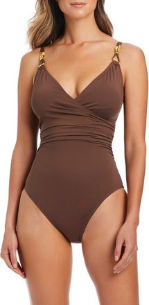 Bleu Rod Beattie Surplice One Piece Swimsuit in Rockpool at Nordstrom, Size 12