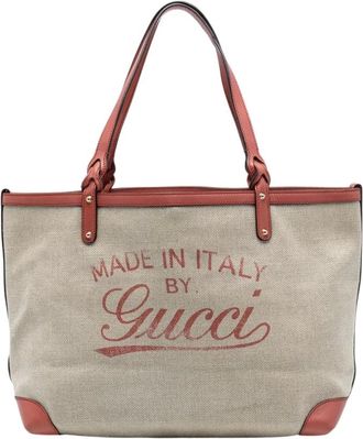 Gucci Pre-owned Tote Bags, female, Brown, Size: ONE SIZE Pre-owned Canvas Leather Trim Tote