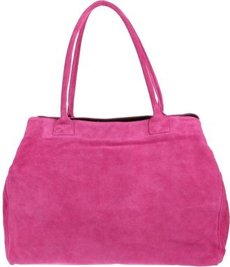 Girly HandBags Womens Expandable Italian Suede Leather Shoulder Bag (Fuchsia)