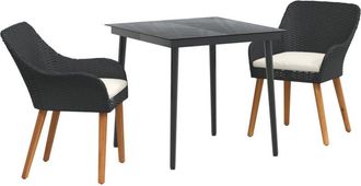 vidaXL Garden Dining Set with Cushion 3 pcs Black Poly Rattan vidaXL