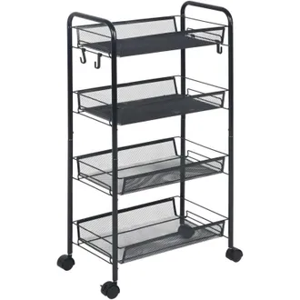 Relaxdays Relaxdays rolling trolley, 4 mesh shelves for kitchen, bathroom & office, H x W x D 84x44.5x26 cm, steel, black