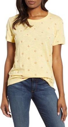 Lucky Brand Daisy All Over Embroidered Cotton Tee in Yellow at Nordstrom Rack, Size X-Small