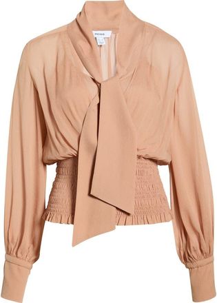 Reiss Phoebe Tie-Neck Smock Top in Rust Orange at Nordstrom, Size 10 Us