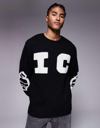 Icecream Felpa nera in maglia con cane che corre-Nero