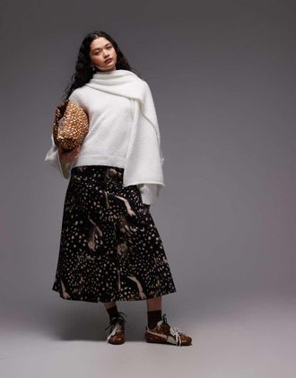 Asos Gonna di jeans a ruota con stampa animalier-Multicolore