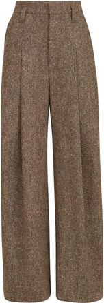 Brunello Cucinelli Virgin-wool Donegal Pleated Barrel Trousers With Monili