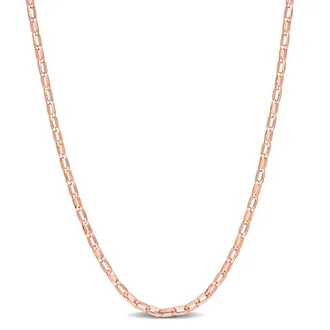 Amour Fancy Rectangular Rolo Chain Necklace In Rose Plated Sterling Silver, 18 In