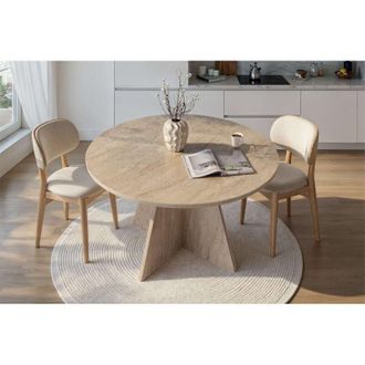 Dmora Mesa Fija Racale, 4 Plazas, Forma Redonda, Soporta 60 Kg, 120x120x75h Cm Blanco M&aacute;rmol