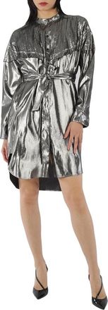 Burberry Ladies Silk Lurex Shirt Dress With Pleats, Brand Size 8 (US Size 6)