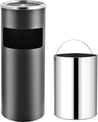 vidaXL Papelera Con Cenicero De Acero Gris 30 L Vidaxl