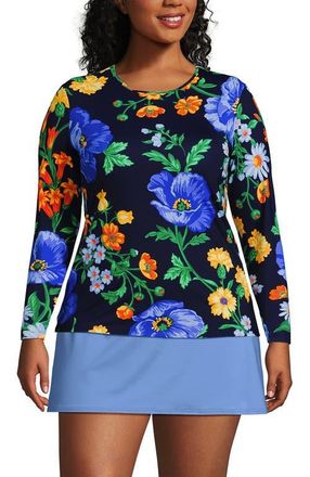 Lands End Plus Size Long Sleeve Relaxed UPF 50 Rash Guard in Navy/exploded Poppy Floral at Nordstrom, Size 2X