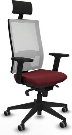 Piqueras y Crespo Piqueras Y Crespo - Horna sincro malla blanca similpiel granate brazos 2D base piramidal cabecero fijo ruedas 65mm engomadas