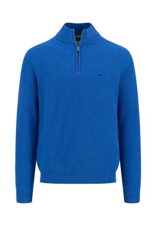 Fynch-Hatton Troyer FYNCH-HATTON, Herren, Gr. XXL, blau (strong blau), Strick, Obermaterial: 100% Baumwolle, regular fit, Pullover Troyer, mit Logo an der Brust