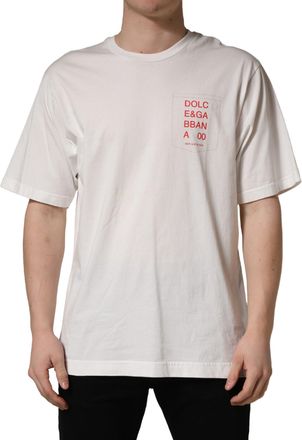 Dolce & Gabbana White Graphic Print Cotton Crew Neck Mens T-shirt (Pre-Owned)