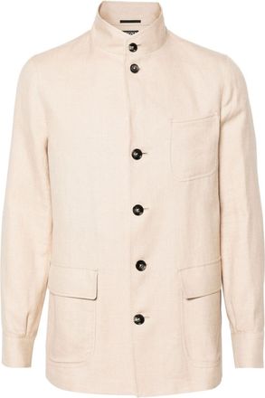 Ermenegildo Zegna linen-blend shirt jacket - men - Wool/Cupro/Linen/Flax - 50 - Brown