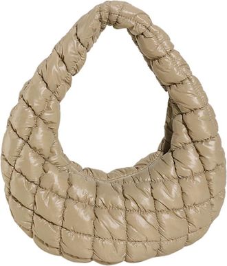 Generic Women Top Handle Bag Versatile Soft Satchel Bag Lightweight Cloud Pleatd Bag Quilted Tote Handbag Girl Stylish Purse (Khaki)