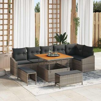 vidaXL Conjunto De Sof&aacute; De Jard&iacute;n Con Coj&iacute;n 9 Pcs Gris Polirat&aacute;n Vidaxl