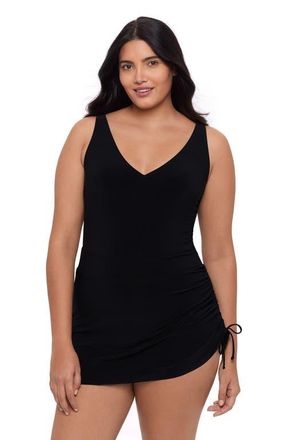 Trimshaper Julie Adjustable Skirt Control Swim Dress in Black at Nordstrom, Size 14