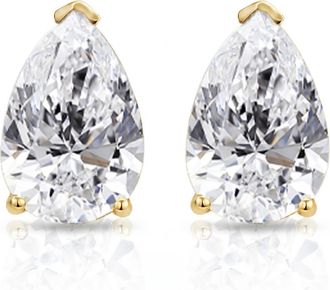 Pompeii3 2 Ct Lab Grown Pear Shape Diamond Studs 14k Yellow Gold Earrings