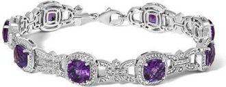 House of Brilliance Silver Cushion-Cut Purple Amethyst & Diamond Vintage Halo Link Bracelet in White at Nordstrom