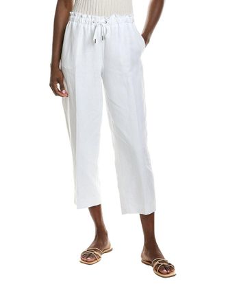Anne Klein Drawstring Wide Leg Crop Linen-Blend Pant
