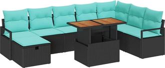 vidaXL Conjunto De Sof&aacute;s De Jard&iacute;n 9 Uds. Negro Rat&aacute;n Sint&eacute;tico Vidaxl