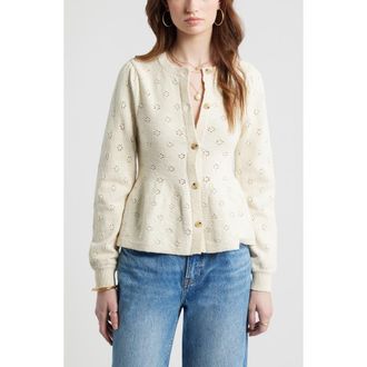 Treasure & Bond Pointelle Peplum Cardigan in Ivory Dove at Nordstrom, Size Xx-Small