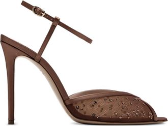 Andrea Wazen 105 mm Katy sandalen verfraaid met kristallen - Beige