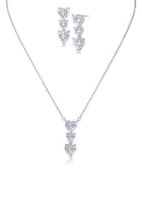 Kenneth Jay Lane Heart Shaped Cubic Zirconia Pendant Necklace & Drop Earrings Set in Rhodium Plated Brass at Nordstrom