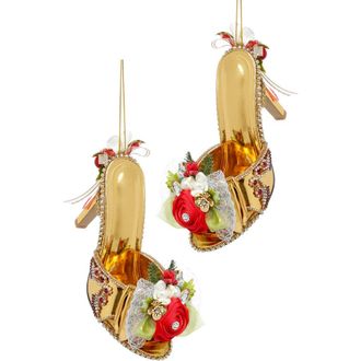 Mark Roberts Gold Shoe Slip on with Floral Ornament, Set of 2 at Nordstrom