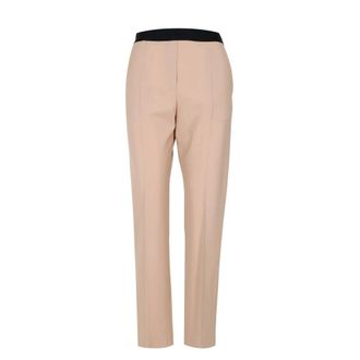 Msgm Chinos, female, Beige, Size: XS Beige Wool Pants with Side Pockets