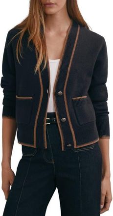 Reiss Louisa Tipped Wool & Cashmere Cardigan in Navy/Camel at Nordstrom, Size X-Small