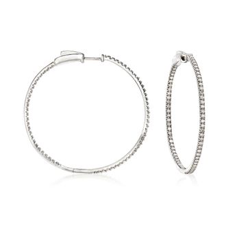 Ross-Simons Diamond Inside-Outside Hoop Earrings in Sterling Silver