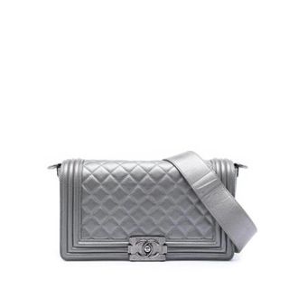 Chanel Pre-owned The Boy Flap - Dames - Pre-owned - Grijs - Maat: ONE Size Leer