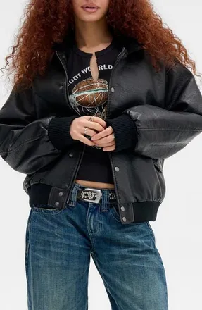 BDG Leon Faux Leather Bomber Jacket in Black at Nordstrom, Size X-Small
