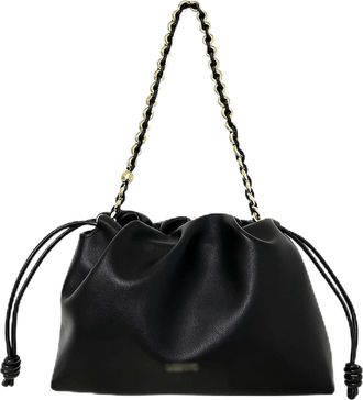 Generic Leather Drawstring Bag for Women - Designer Shoulder Bag - Trendy Bucket Bags for Women - with Chain and Crossbody Strap(Black)