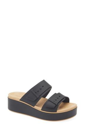 Crocs Brooklyn Platform Wedge Slide Sandal in Black/Cashew at Nordstrom, Size 10