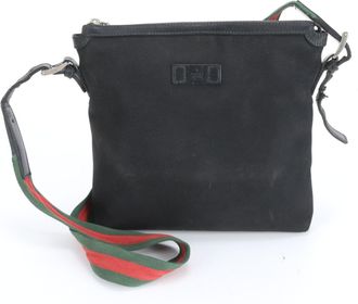 Gucci Sherry Line Black Leather Nylon Messenger Bag Shoulder Bag (Pre-Owned)