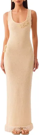 SNDYS Monroe Reversible Metallic Knit Maxi Sweater Dress in Champagne at Nordstrom, Size X-Large