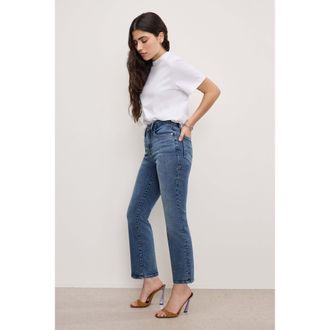 Good American Womens Good Petite Straight Compression Jeans | Indigo, 4 Size 15 Plus | Good American by Khlo&Egrave; Kardashian